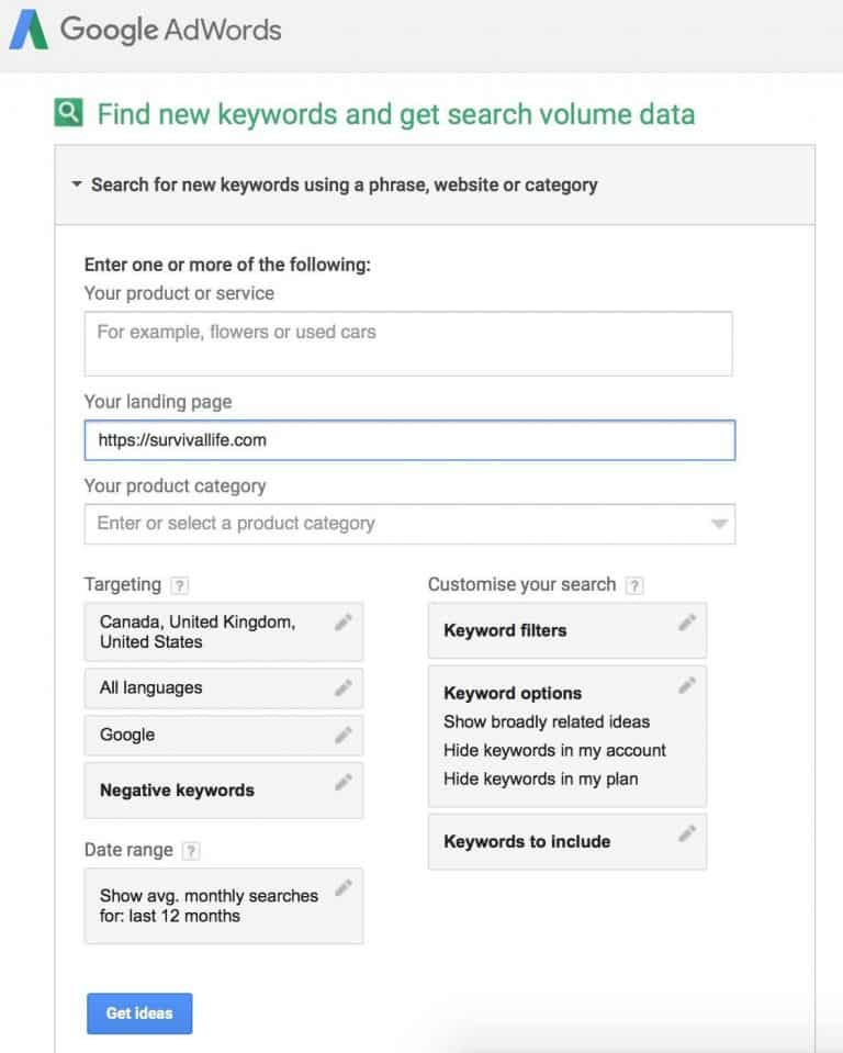 keyword planner tool